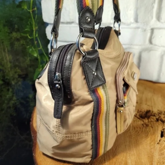 Retro Rainbow Strap Nylon Bag with tethered mini purse - Picture 5 of 16